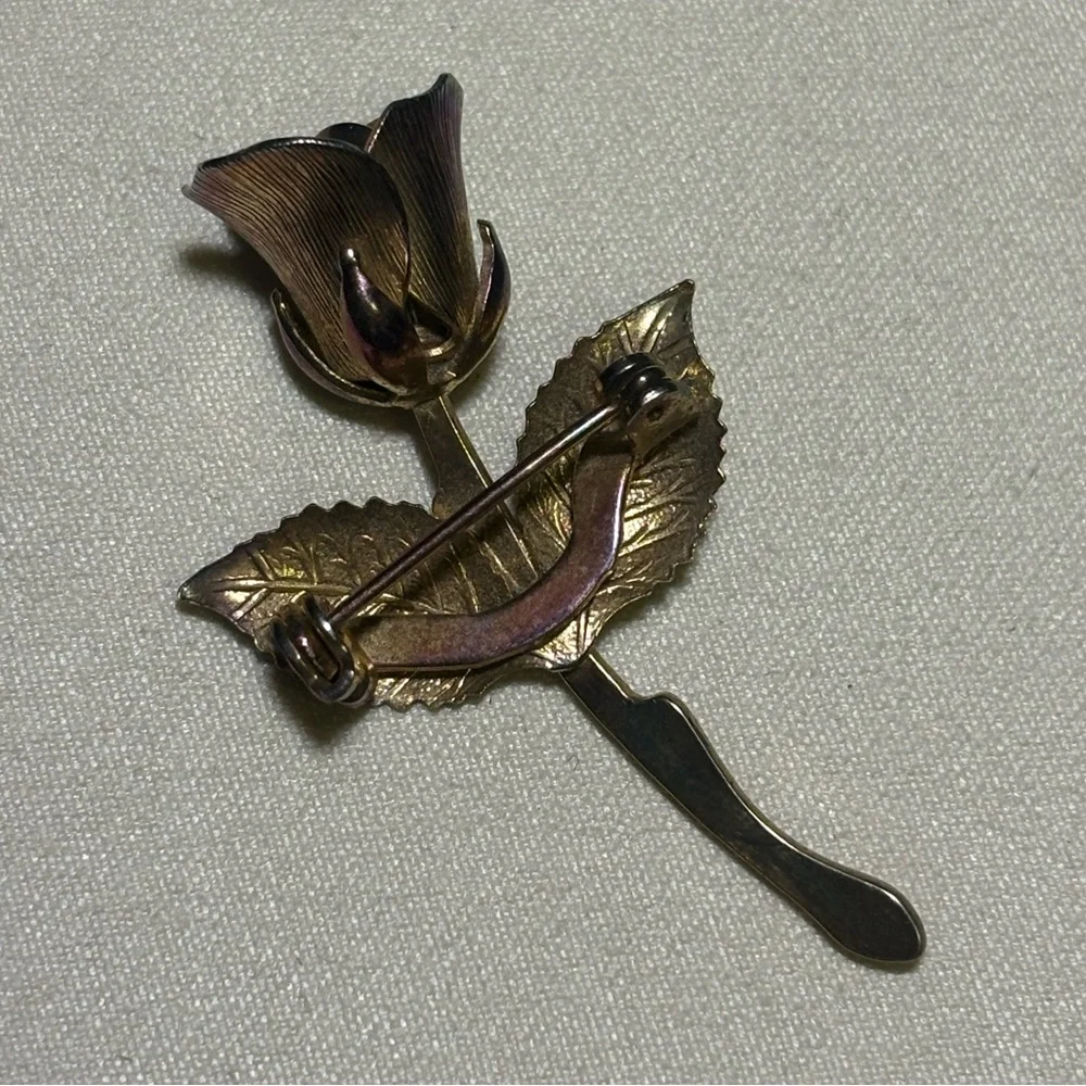 Vtg Iridescent Metallic Rose Brooch